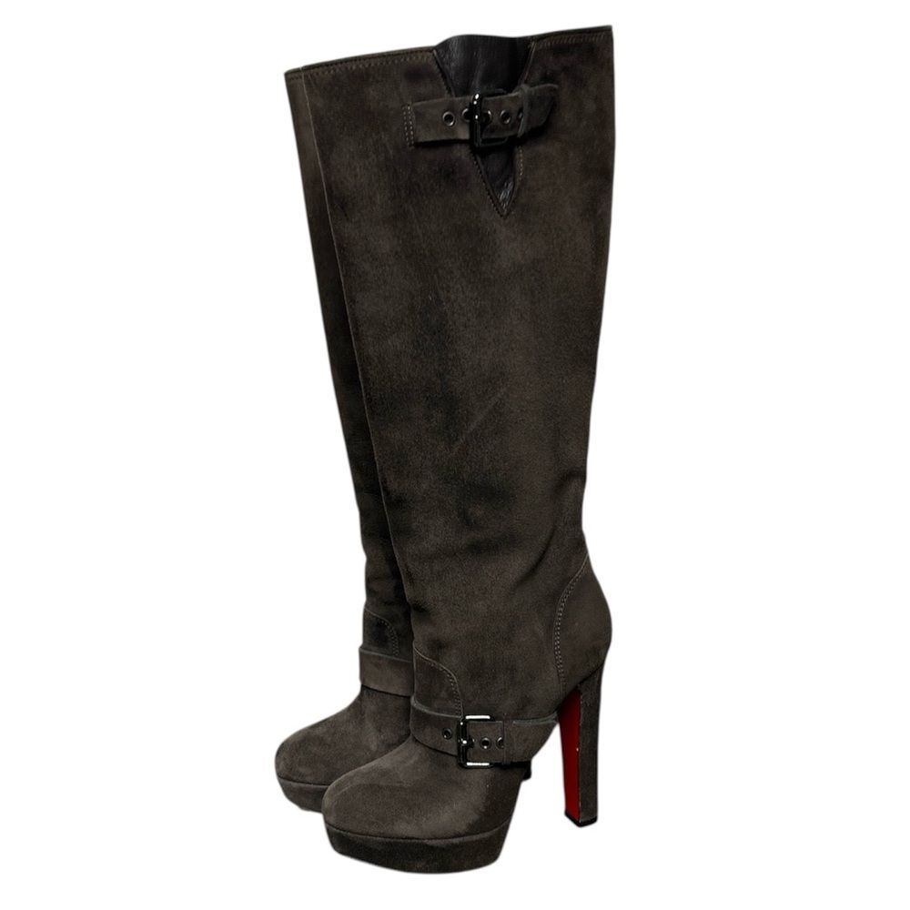 Christian Louboutin Harletty Brown Suede Knee High Boots EU 37.5 Heel Platform